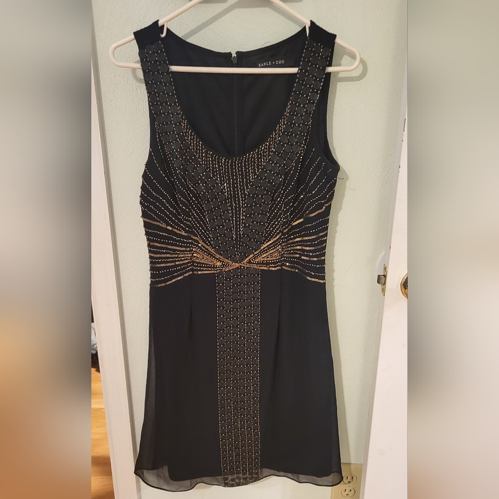 Sable & Zoe Black and Gold Beaded Mini Dress
